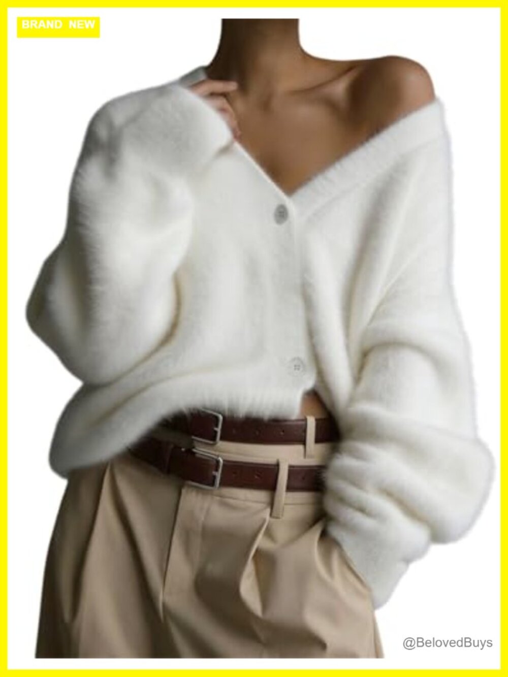 Fuzzy Knit Cardigan Sweater V-Neck Button Down Long Sleeve Winter Coat